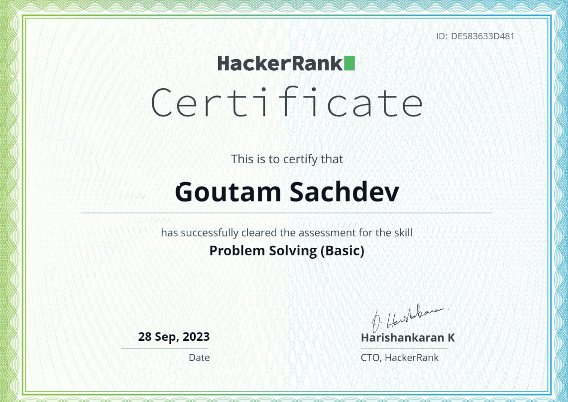 Problem Solving Certificate